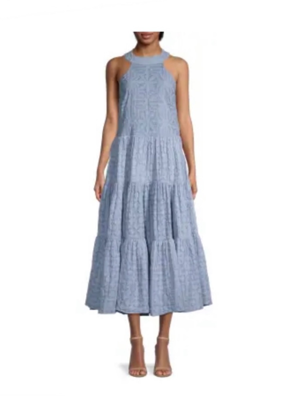 Joie Eyelet Maxi Dress NWOT Decosta Size L Coast Sky Blue